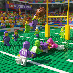 Rugby team or game with kit colours purple, green and pink