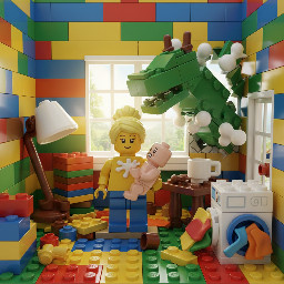 a blonde woman holding a baby that is spitting up on her in a disheveled chaotic house