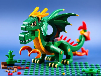 A Lego dragon with 8 legs 2 wing sets and and a scorpion tail