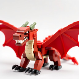 A Lego dragon with 8 legs 2 wing sets and a scorpion tail and make instructions