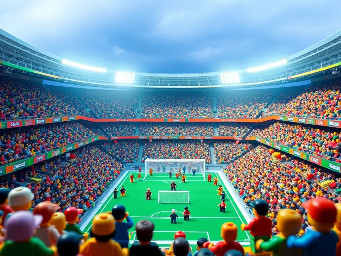 un estadio de futbol lleno de gente en ambiente de alegria mundialista visto desde el campo de juego