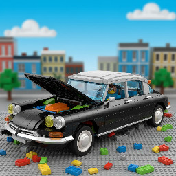 Je veux que tu me fasse une Citroën DS avec environ 5000 pièces. Je veux qu'elle soit noir