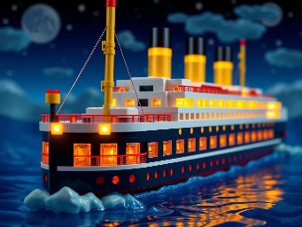 titanic night set with lights in cabins