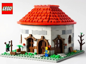 generate me a 16 wide 8 tall lego iron age roundhouse