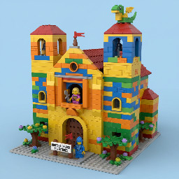 genera un set de lego desde una imagen de la fachada de la iglesia de Montesa