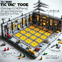 O Tabuleiro (Base 16x16): Imagina o chão desta base imperial, mas dividido em 9 quadrados. O Painel de Pontuação: Vê como as peças Technic com furos (bricks com buracos) podem segurar os "pins" para contar as vitórias. O Lettering Amarelo: Exemplos de como o amarelo se destaca no cinzento do hangar. Aqui estão as referências visuais para servirem de "guia de montagem": Para o seu projeto de Tic Tac Toe 16x16 estilo hangar, aqui estão as referências visuais que pode utilizar para guiar a construção manual. Como este é um modelo personalizado (MOC), pode combinar estes elementos para criar a sua peça final: 1. O Hangar (Base 16x16) Para o tabuleiro, utilize a estética de um hangar imperial. O chão deve ser cinzento com detalhes técnicos (greebling) e luzes embutidas (peças 1x1 transparentes).