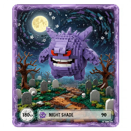 a full art Pokemon card of the Pokemon Gengar at a graveyard