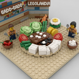 Make a lego display of the indonesian dish gado-gado