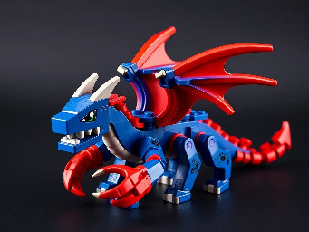 A Lego dragon with 8 legs 2 wing sets and a scorpion tail