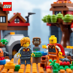 In the style of LEGO, create an image based on: . Utilize elements of vibrant colors, smooth plastic textures, blocky designs, and playful, whimsical details characteristic of LEGO figures, characters and environments