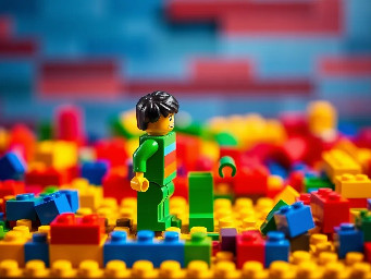 Create a lego image with the concept “Your imagination. your design. Your role” basically focusing on individualism (i.e. an individual standing and building with Lego block alone) with motivation “Your Lego”