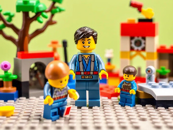In the style of LEGO, create an image based on: . Utilize elements of vibrant colors, smooth plastic textures, blocky designs, and playful, whimsical details characteristic of LEGO figures, characters and environments