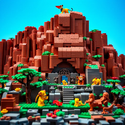 Hacemos la pride rock del rey león, por detrás hacemos diferentes celdas y recreamos escenas de la película, como en el set de los goonies, en una celda recreamos la escena del cementerio de elefantes, en otra la estampida de ñus, en otra la huida de scar, en otra el paso adulto de Simba en la escena del tronco con timón y Pumba, en otra hacemos la escena del encuentro con nala, en otra cuando ve a mufasa en las estrellas y en otra la lucha final con scar