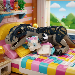 Crea al Indoraptor y a Unikitty dormidos juntos
