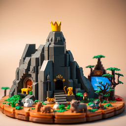 La roca del rey león, y por detrás dioramas de escenas de la película, cementerio de elefantes, estampida de ñus, huida de scar, escena del tronco cuando simba se convierte en adulto, vision de mufasa en las estrellas