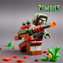 Genera un lanza guisantes de fuego de la saga de juegos plantas vs zombies con piezas comunes de LEGO y un disparador común de piezas redondas planas
