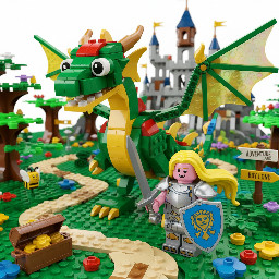 knight with long blond hair, one-shoulder armor, pink skin, long sword and shield with an old dragon