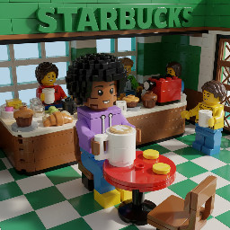 A brown coloured girl with black small afro hair drinking latte at starbucks