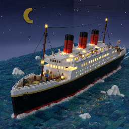 titanic night set with lights in cabins