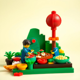 Make a lego display of the indonesian dish gado-gado