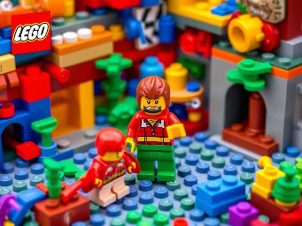 In the style of LEGO, create an image based on: . Utilize elements of vibrant colors, smooth plastic textures, blocky designs, and playful, whimsical details characteristic of LEGO figures, characters and environments