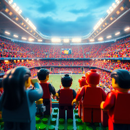 un estadio de futbol lleno de gente en ambiente de alegria mundialista visto desde el campo de juego