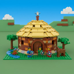 generate me a 16 wide 8 tall lego iron age roundhouse