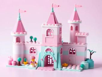 Kawaii pink mint lilac pastel gradient castle