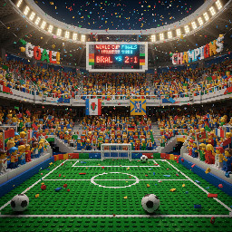 un estadio de futbol lleno de gente en ambiente de alegria mundialista visto desde el campo de juego