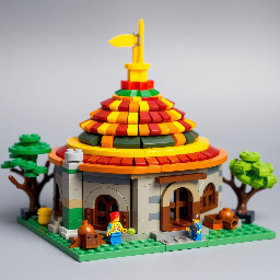 generate me a 16 wide 8 tall lego iron age roundhouse