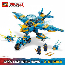 a lego ninjago dragons rising set thats a lightning jet called jays lightning hawk that has a motorbike transformation feature