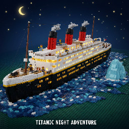 titanic night set with lights in cabins