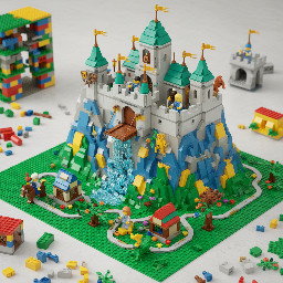 Ein Legoberg darauf eine Legoburg