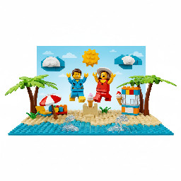 picture of summer hollidays with 2 minifigs jumping with joy. picture size 2:1