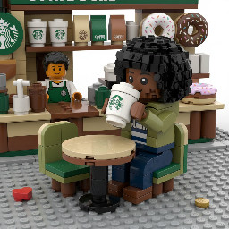 A brown coloured girl with black small afro hair drinking latte at starbucks