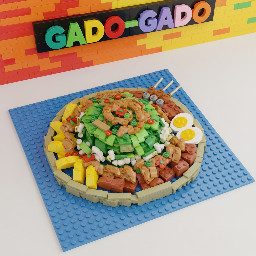 Make a lego display of the indonesian dish gado-gado