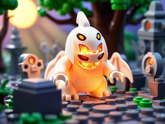 a full art Pokemon card of the Pokemon Gengar at a graveyard