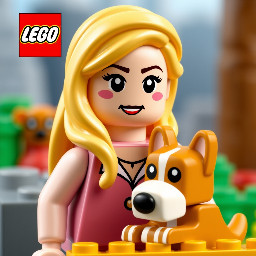 A womam with blond hair And a dog