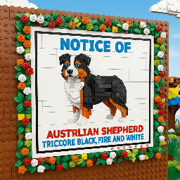 A notice of australian sheppard tricolore black, fire and white