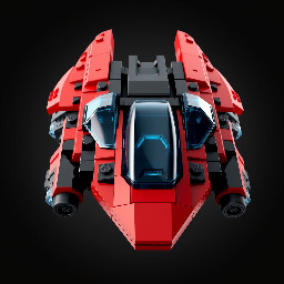 lego spyrius flying very large mothership red and black color with transparent dark-blue canopies 64 stud length, look like deep freeze defender