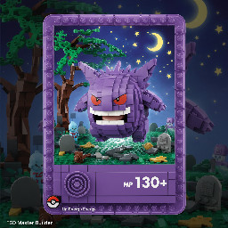 a full art Pokemon card of the Pokemon Gengar at a graveyard