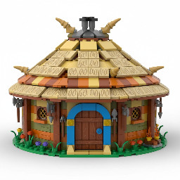 generate me a 16 wide 8 tall lego iron age roundhouse