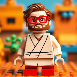 create a picture of a guy, fat,white robe and red glasses