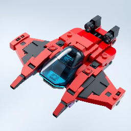 lego spyrius flying large spaceship red and black color with transparent dark-blue canopies