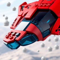 lego spyrius flying very large mothership red and black color with transparent dark-blue canopies 64 stud length