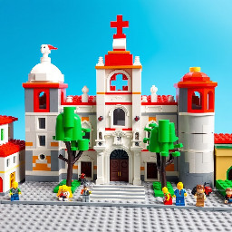 genera un set de lego desde una imagen de la fachada de la iglesia de Montesa