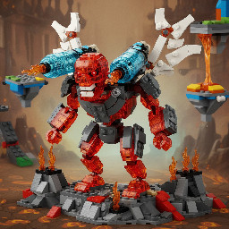 make an image of a lego version of the revenant demon from DOOM 2016