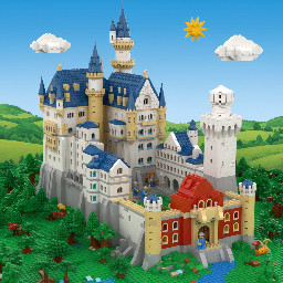 Please make me a Lego design of Neuschwanstein Castle