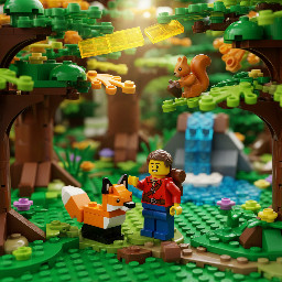 lego men character in teh forest with animal