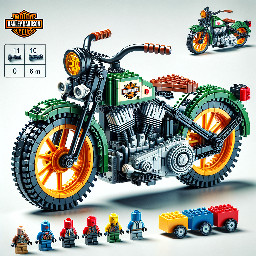 Mini Lego Harley Davidson Model J 1915 motorcycle, measuring approximately 10 cm high and 6 cm wide